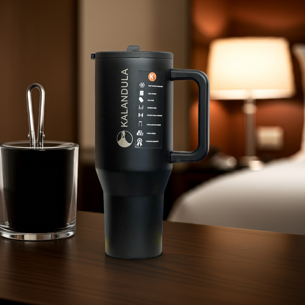 1.2 Kalandula Steel Flip Straw Tumbler 1.2L Leakproof Cup Hot Cold Drinks