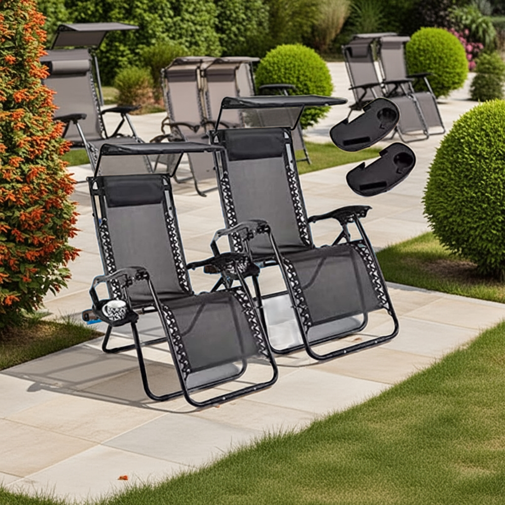 2 Reclining Sun loungers Zero Gravity Chair with Canopy