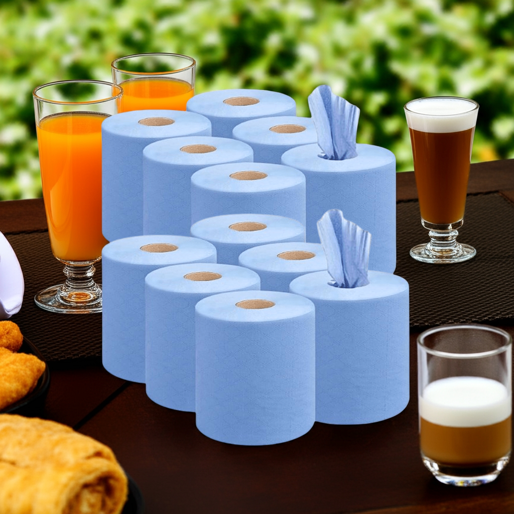 Kalandula Steel 12 pk Strong Absorbent Blue Centrefeed Kitchen Rolls