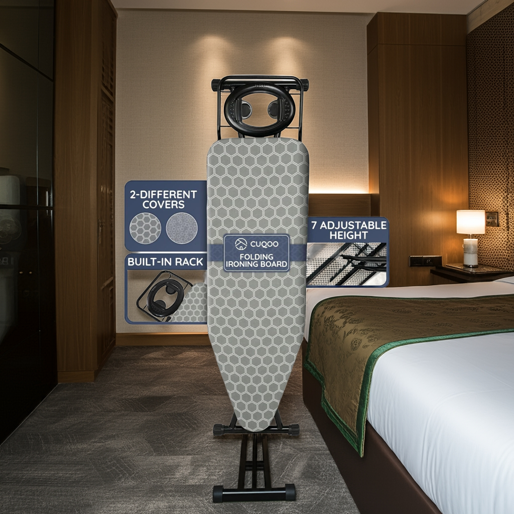 1k Folding Ironing Board 122x38cm  Adjustable Height Safety