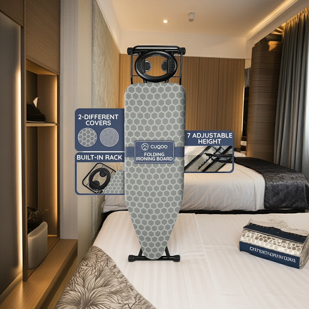 1k Folding Ironing Board 122x38cm  Adjustable Height Safety